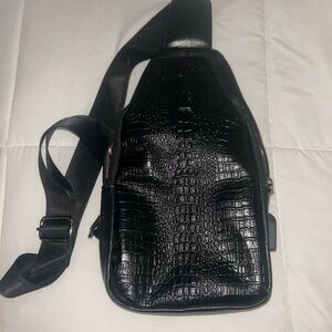 Black Crocodile Pattern Sling Bag